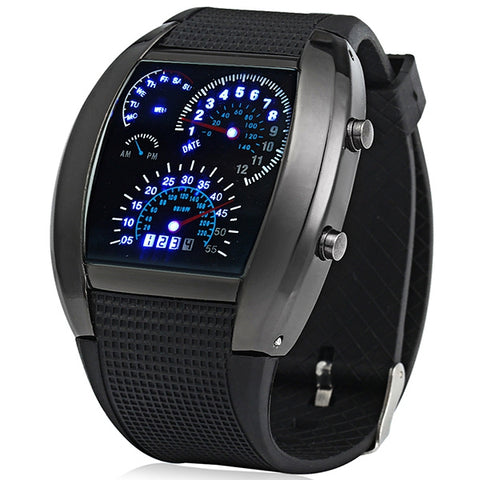 Rubber Band Arch Shaped LED Car Racing Watch with Blue Light Display Time