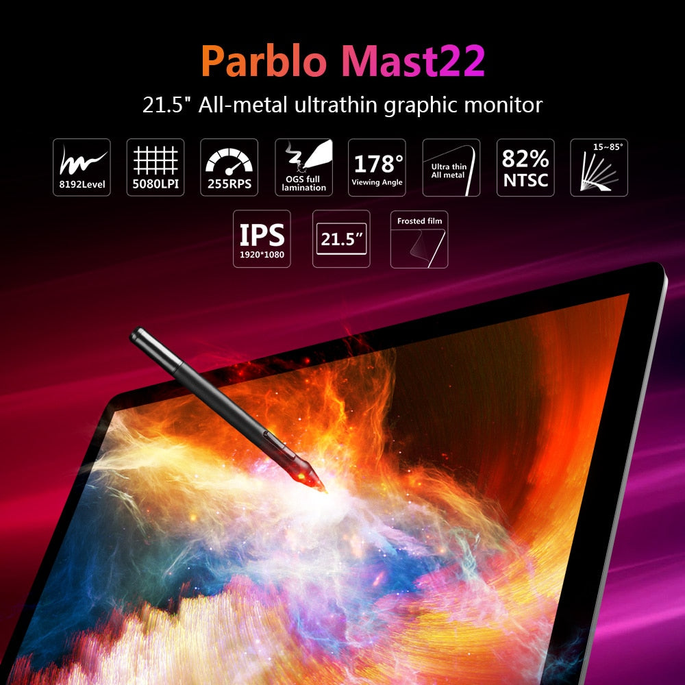 Parblo Mast22 21.5" Graphic Monitor 1920x1080 Full HD Display Digital Graphics Drawing Tablet Monitor 8192 Level Pen Pressure