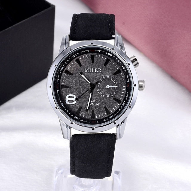 Men Sports Military Watch Genuine Brand MILER Fashion Quartz Leather Wristwatch Casual Round Dial Relogioes Boyfriend Gift!