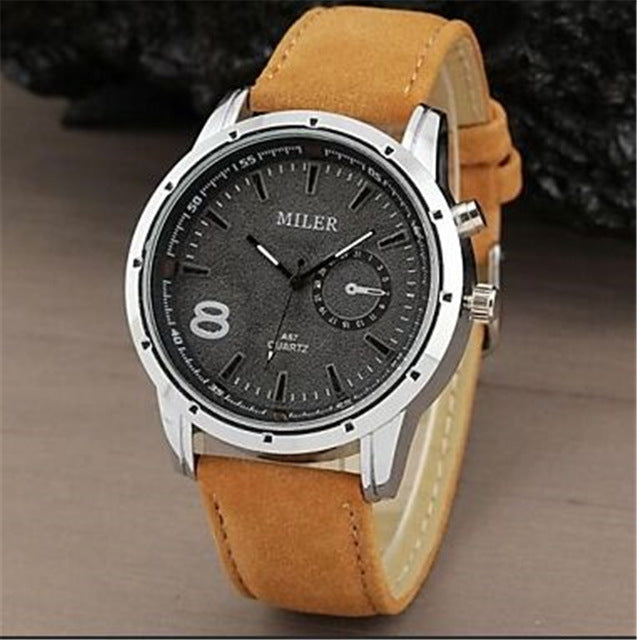 Men Sports Military Watch Genuine Brand MILER Fashion Quartz Leather Wristwatch Casual Round Dial Relogioes Boyfriend Gift!