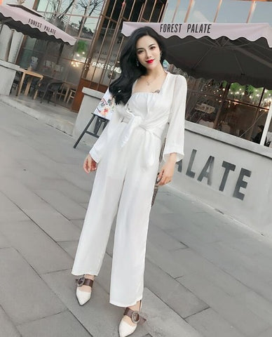 2018 Spring New Arrival Fashion Women's Two Piece Sets Casual Long Jumpsuits And Tops Coats Elegance Clothing Hots Sale S85025LD