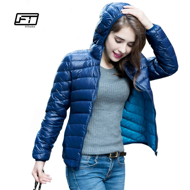 Fitaylor Women Ultra Light Down Jacket Double Side Reversible Jackets Plus Size 4XL Feather Jacket Women With Carry Bag Travel