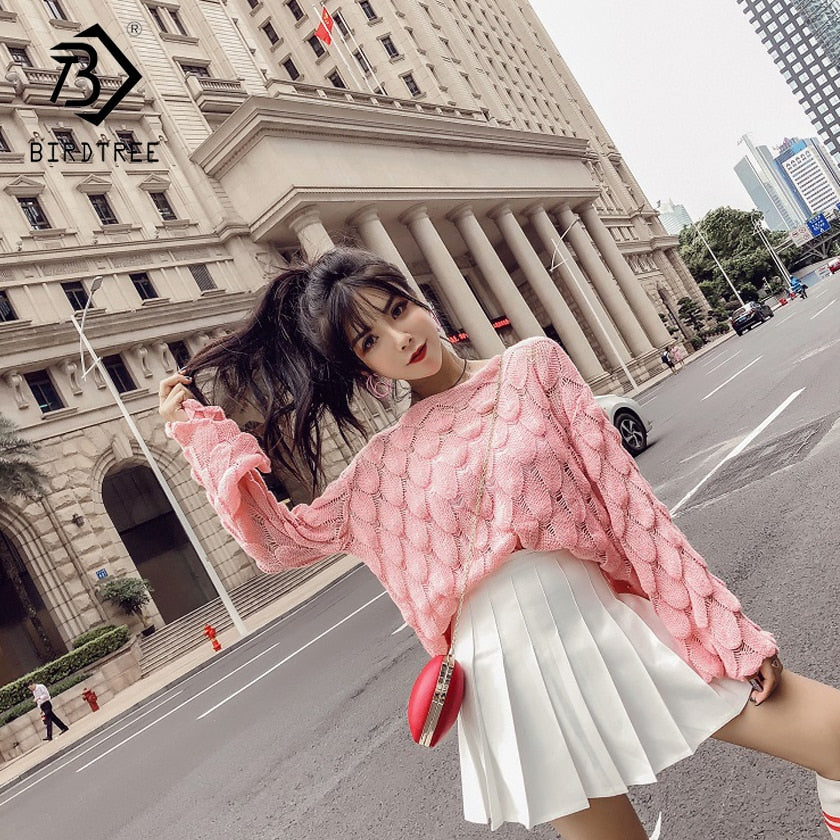 2018 Autumn New Arrival Women's Skirts And Fashion Hollow Out Flare Sleeve knitting Tops Two Piece Sets Women Clothing S87002LD