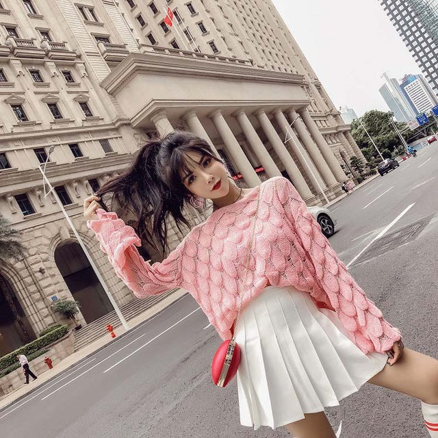 2018 Autumn New Arrival Women's Skirts And Fashion Hollow Out Flare Sleeve knitting Tops Two Piece Sets Women Clothing S87002LD