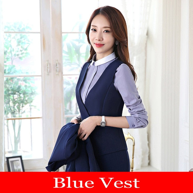 2018 New Women Formal Solid Navy Casual Shirt Slim Short Blazer Long Pants Elegant Office Lady Uniform Suit Plus Size S87002F