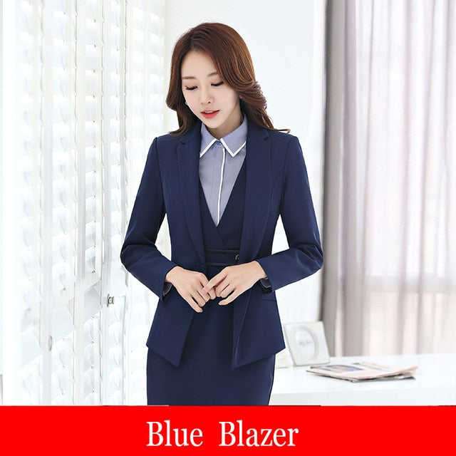 2018 New Women Formal Solid Navy Casual Shirt Slim Short Blazer Long Pants Elegant Office Lady Uniform Suit Plus Size S87002F