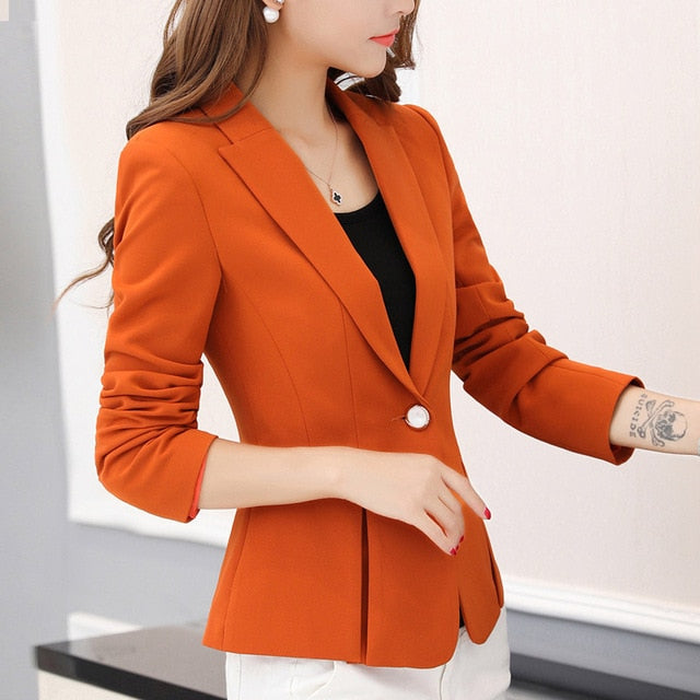 2018 New Arrival Autumn Winter Women Solid Blazers Elegance Casual Fashion Notched Pockets Full Sleeve Tops Hots C80325L