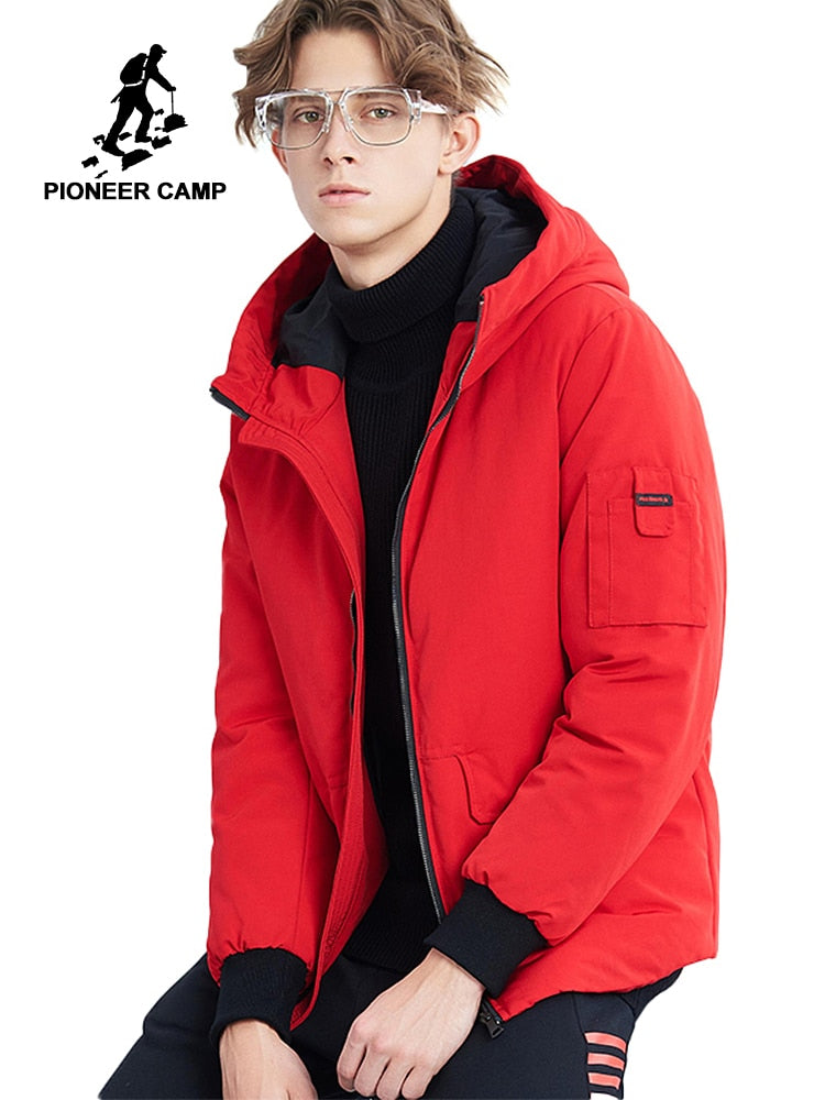 Pioneer camp new short winter parkas men brand clothing fashion hooded warm coat thick quality coat parkas male red AMF801485