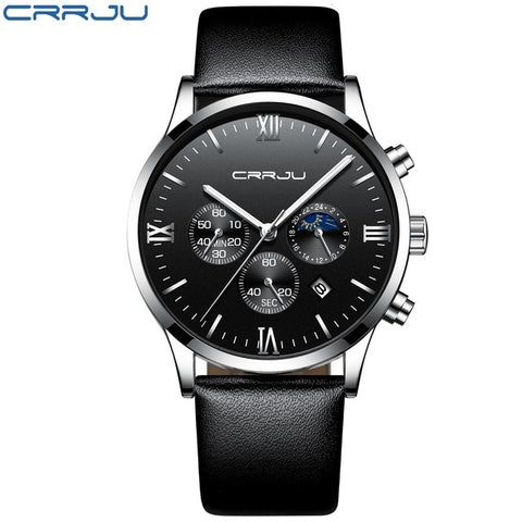 CRRJU Men Stainless Steel Quartz Watch Waterproof Timing Luminous Calendar Mens Watches Top Brand luxury Watch Relogio Masculino
