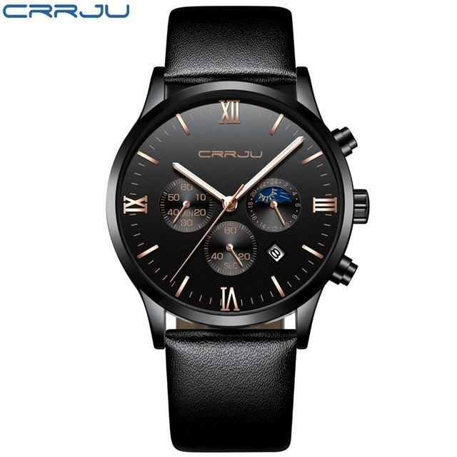 CRRJU Men Stainless Steel Quartz Watch Waterproof Timing Luminous Calendar Mens Watches Top Brand luxury Watch Relogio Masculino