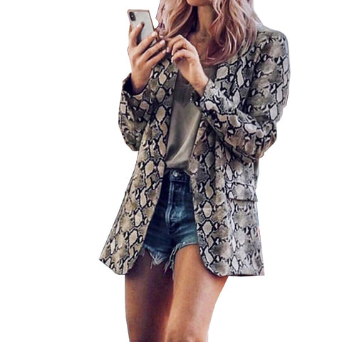 2019 England Style Women Printed Snake Blazer JacketS Work Office Lady Suit Blazers Feminio Long Sleeve Coat Womens Outerwear