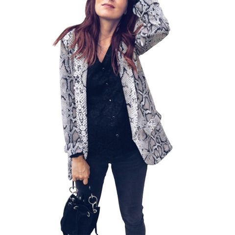 2019 England Style Women Printed Snake Blazer JacketS Work Office Lady Suit Blazers Feminio Long Sleeve Coat Womens Outerwear