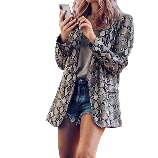 2019 England Style Women Printed Snake Blazer JacketS Work Office Lady Suit Blazers Feminio Long Sleeve Coat Womens Outerwear