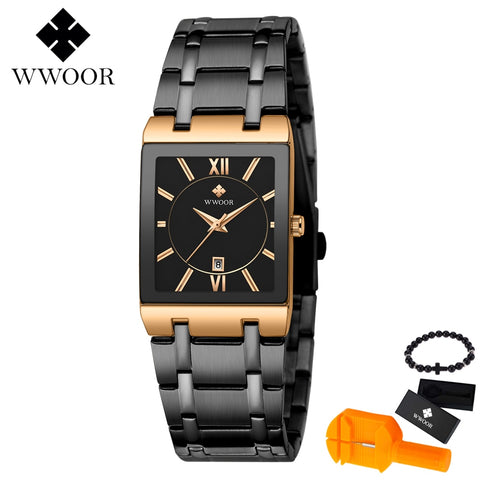 WWOOR Men's Watch 2019 New Brand Fashion Luxury Stainless Steel Rectangular Quartz Wrist Watches Man watch Relogio Masculino