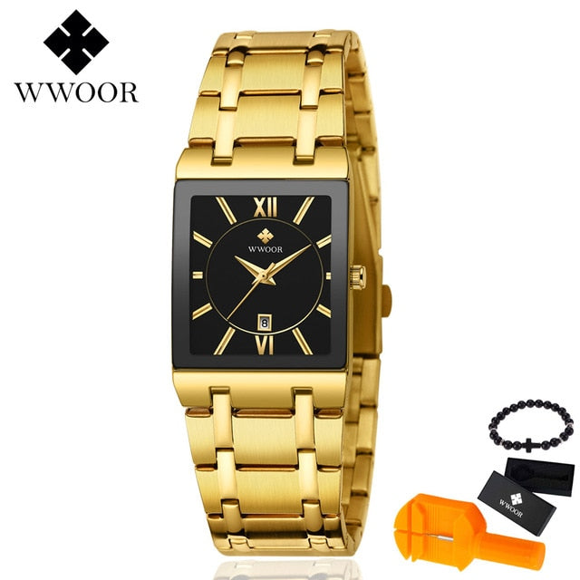 WWOOR Men's Watch 2019 New Brand Fashion Luxury Stainless Steel Rectangular Quartz Wrist Watches Man watch Relogio Masculino