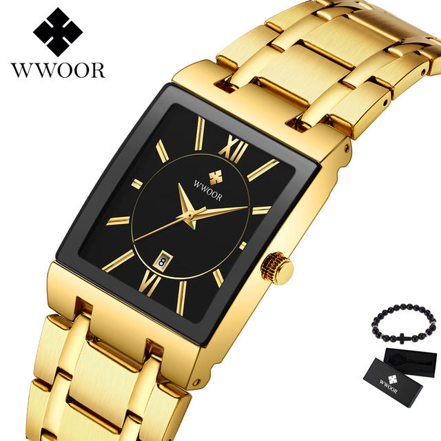 WWOOR Men's Watch 2019 New Brand Fashion Luxury Stainless Steel Rectangular Quartz Wrist Watches Man watch Relogio Masculino