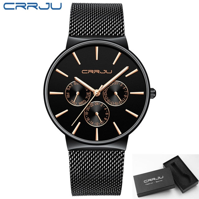 CRRJU Fashion Casual Quartz Men Watch Waterproof Ultra Thin Mens Watches Top Brand Luxury Sports Wrist Watches For Men Clock