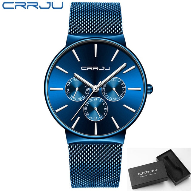 CRRJU Fashion Casual Quartz Men Watch Waterproof Ultra Thin Mens Watches Top Brand Luxury Sports Wrist Watches For Men Clock