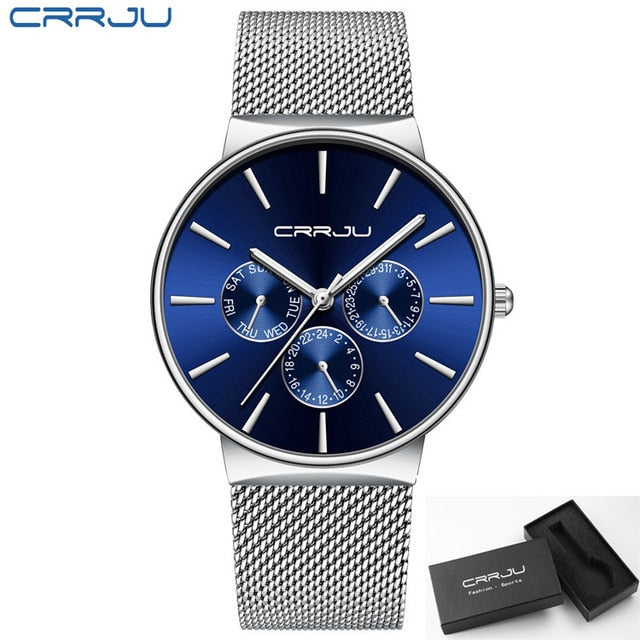 CRRJU Fashion Casual Quartz Men Watch Waterproof Ultra Thin Mens Watches Top Brand Luxury Sports Wrist Watches For Men Clock